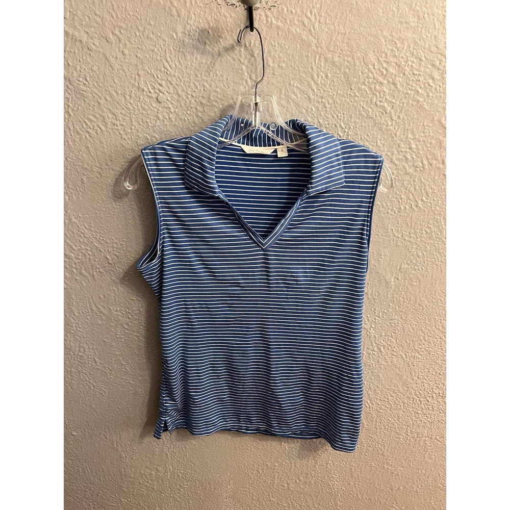 Lady Hagen Golf Shirt Womens Size Small Sleeveless V-neck Blue White Striped